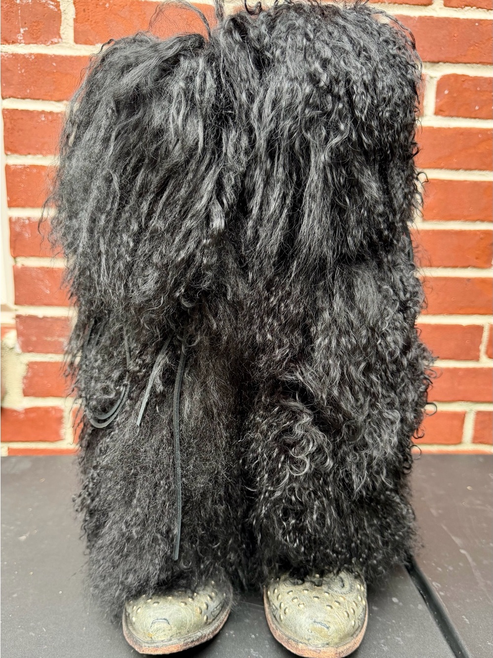 Boot Rugs Black Genuine Mongolian Fur Boot Covers w/Drawstring
